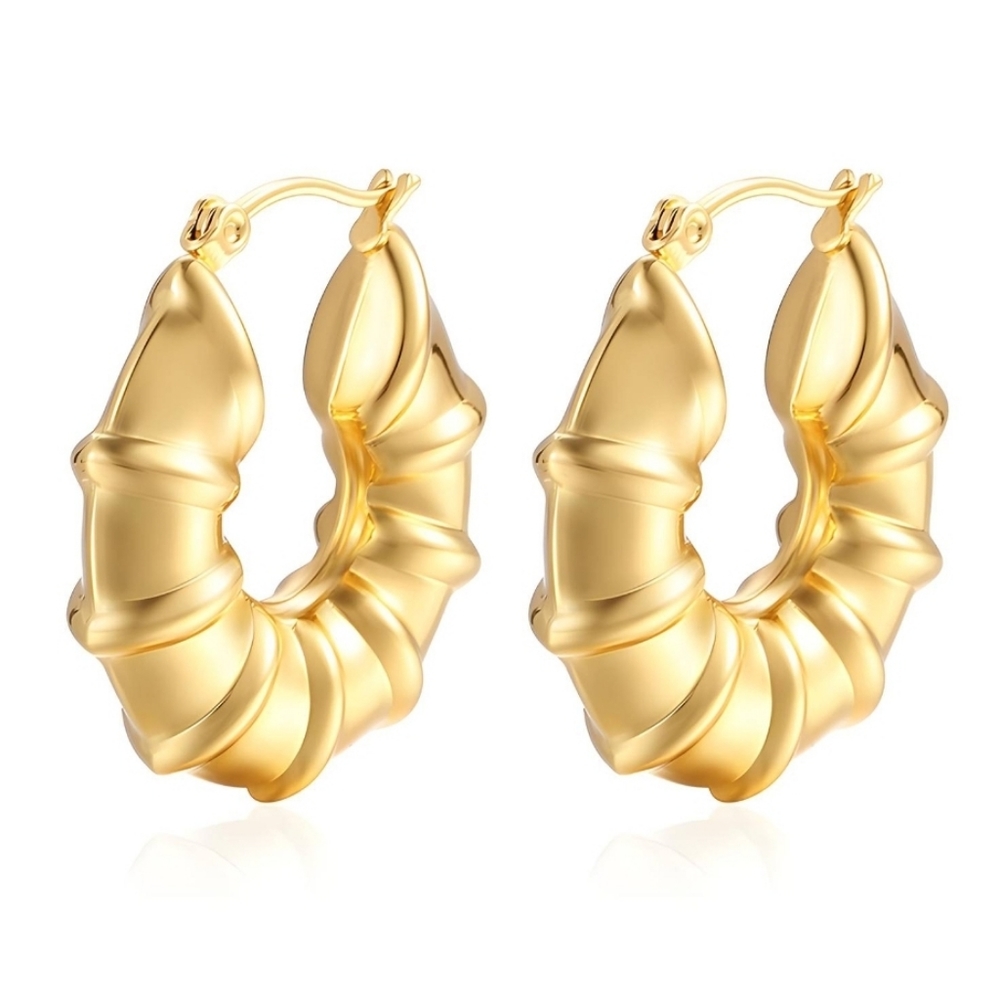 18K GOLD PLATED STAINLESS STEEL CHUNKY LIGHTWEIGHT BAMBOO EARRINGS